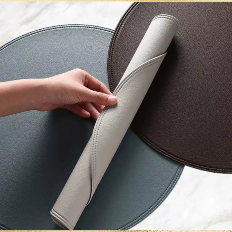 1/4/6/10PCS Round Cream Faux Leather Placemats Luxury Washable Dining