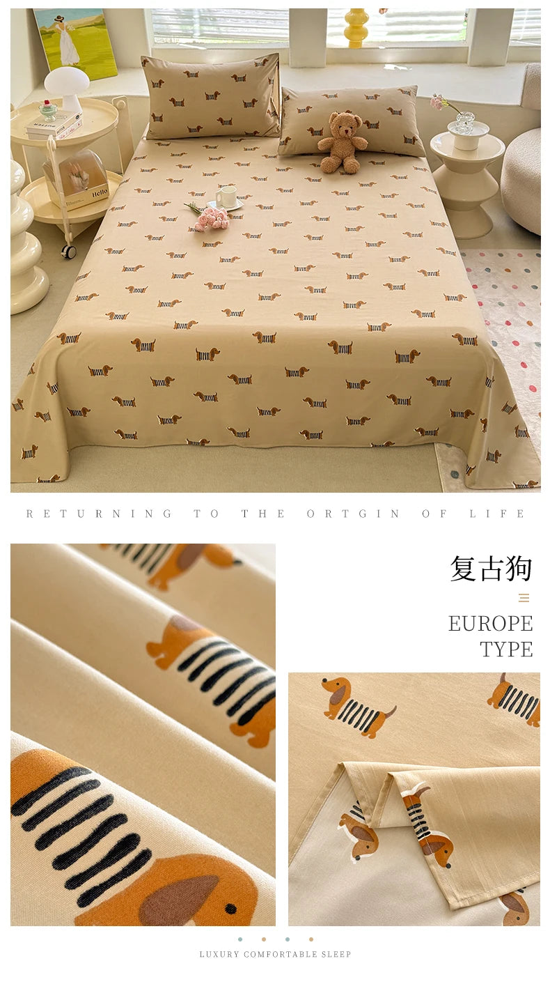 1pc Washed Cotton Flat Bed Sheets Single/Queen/King Size Bed Cover for Double Bed Flower Printed Soft Bed Sheets Top Sheets Set
