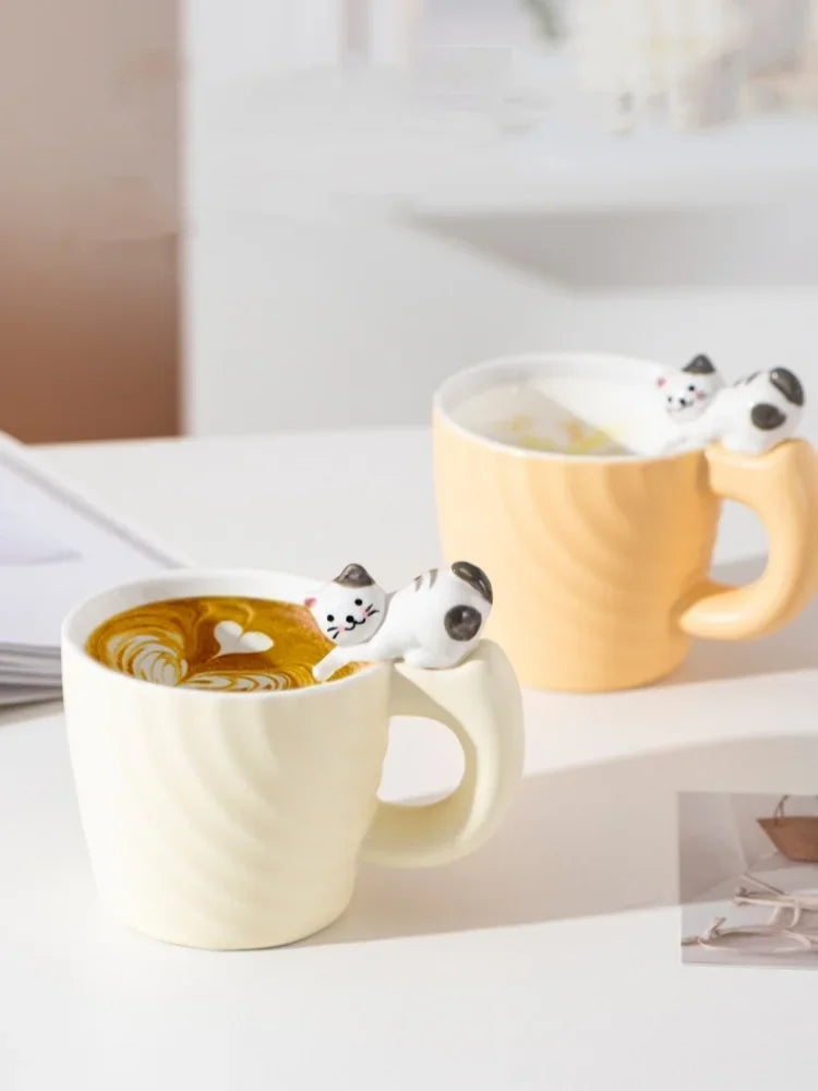 Creative Cartoon Cat Ceramic Mug Cute Cat Cup Children's Milk Breakfast Home Office Coffee Cups Tea Cup Gift Frends Drinkware