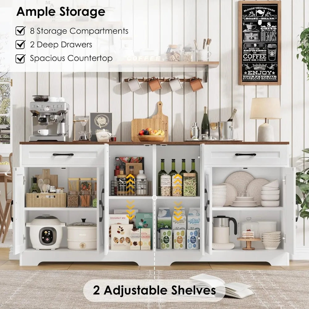 Large Kitchen Buffet Cabinet with Adjustable Shelves Storage Sideboard
