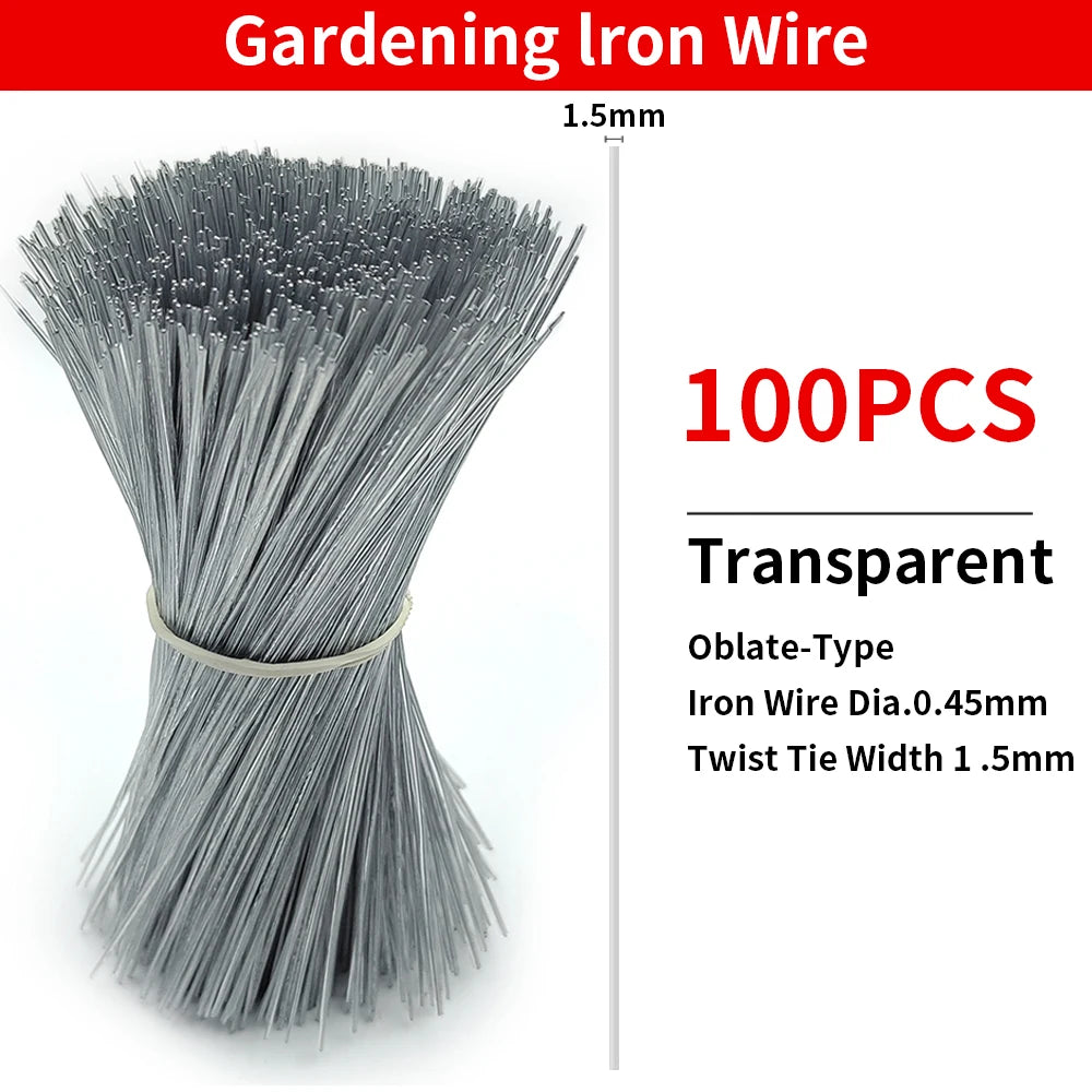 100PCS Gardening Cable Ties Reusable Oblate Iron Wire Twist Tie for Flower Plant Climbing Vines Multifunction Coated Fix Strings