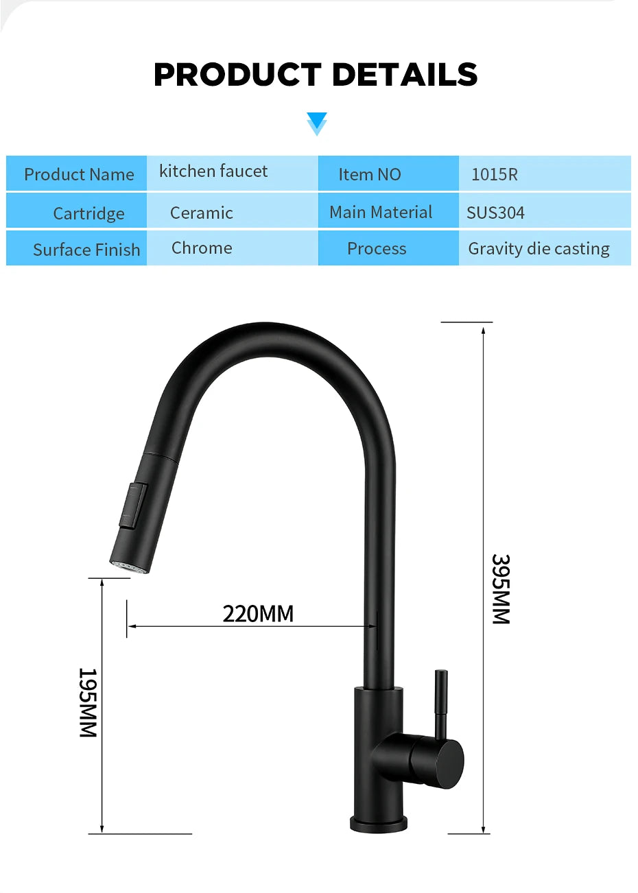 Black Smart Touch Kitchen Faucet Crane For Sensor Kitchen Water Tap Sink Mixer Rotate Touch Faucet Sensor Water Mixer 1015