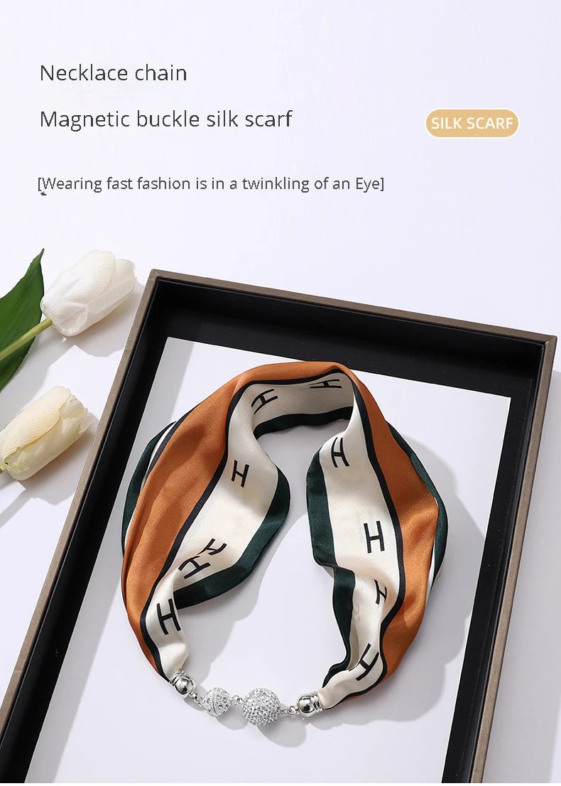 Imitation Silk Scarf Magnetic Buckle Necklace Pendant Wearing Spring and Autumn Cervical Protection for Women