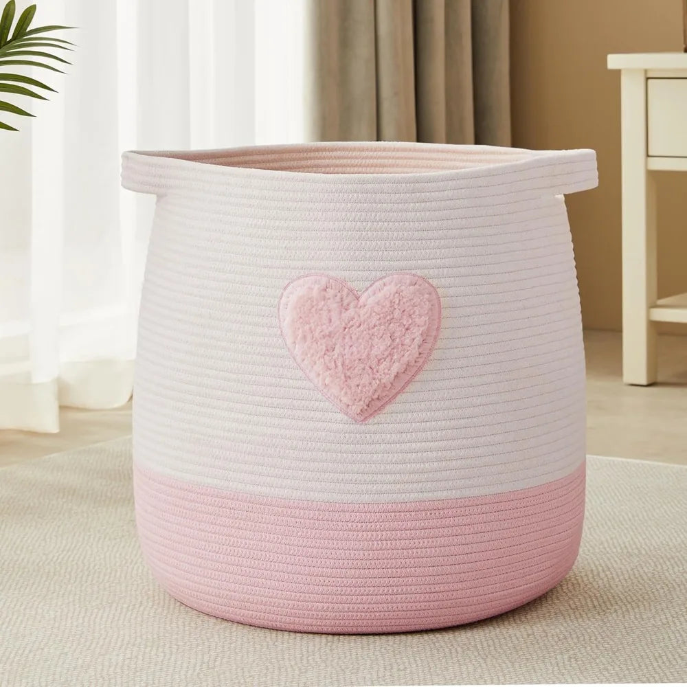 Pink Laundry Basket Hamper for Kids Girls Blanket Basket Blush Pink Baby Nursery Hamper for Girls Room Bedroom Large