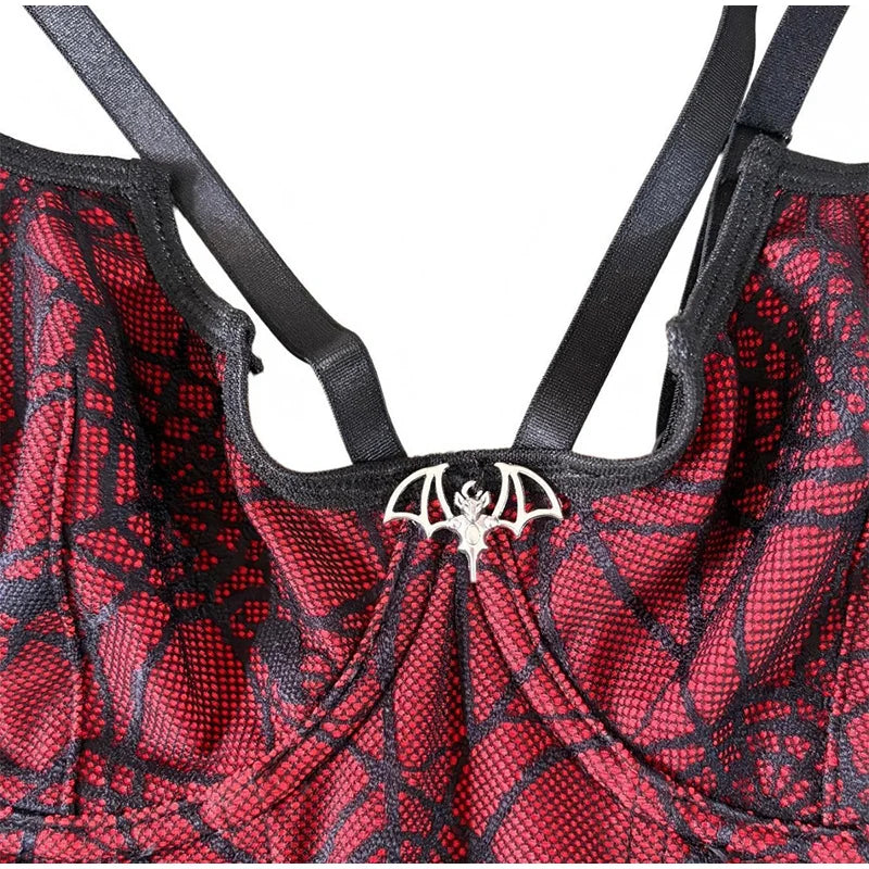 Gothic Spider Web Boned Corset Top Women Y2K Cropped Cami Tank Top