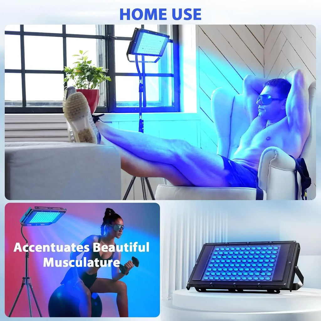 Ultraviolet Tanning Lamp 50W Tripod Solarium Lamp for Tanning Body 96PCS Blue Light Lamp Wavelength 460nm & 480nm Skin Care