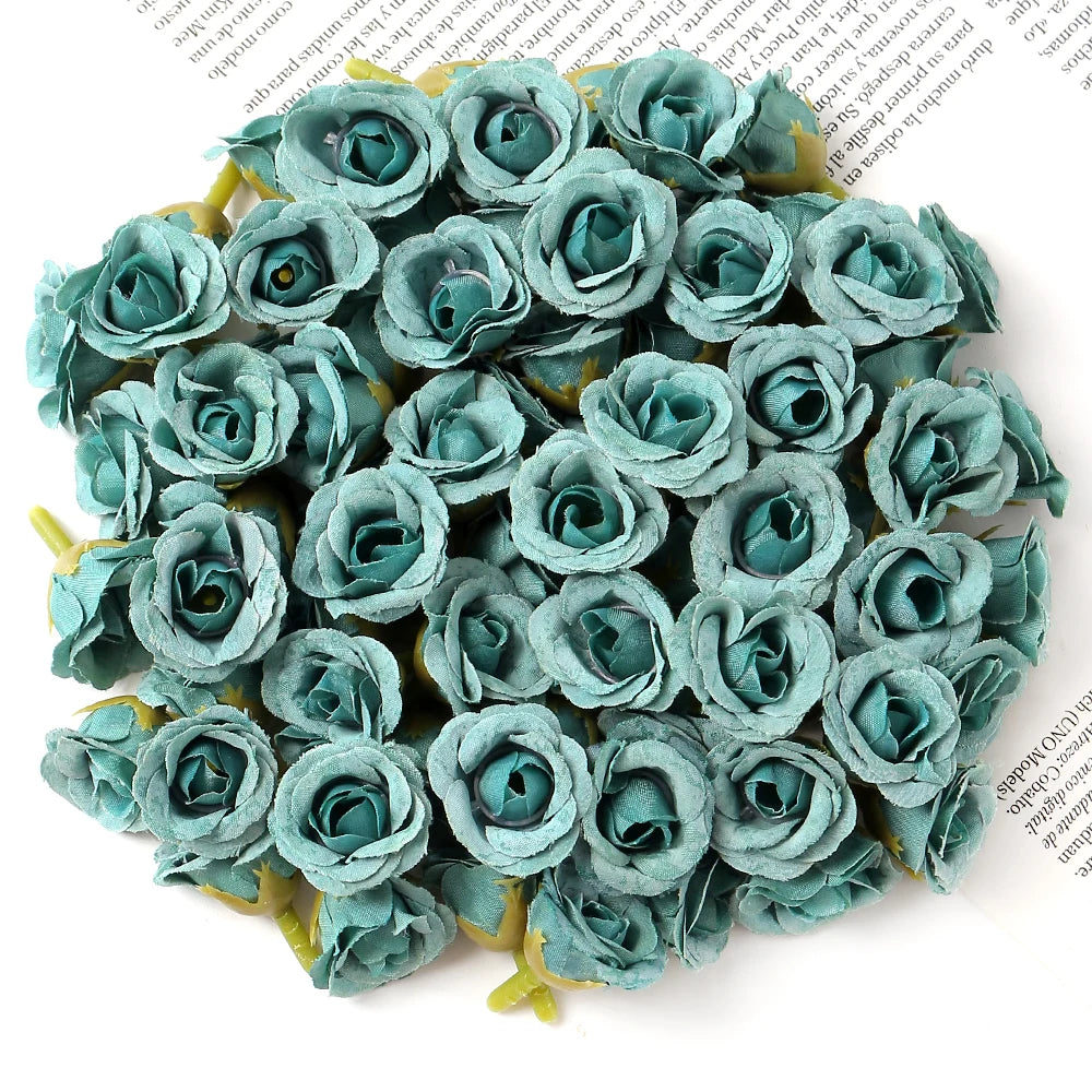 100Pcs Mini Silk Rose Artificial Flowers Head Fake Flowers For Home Decor Wedding Decoration DIY Bride Wreath Gifts Accessories