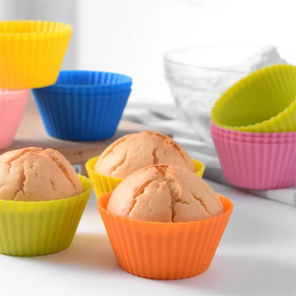 12pcs/Set Silicone Cake Mold Round Shaped DIY Cake Decorating Tools Muffin Cupcake Baking Molds Kitchen Cooking Bakeware Maker