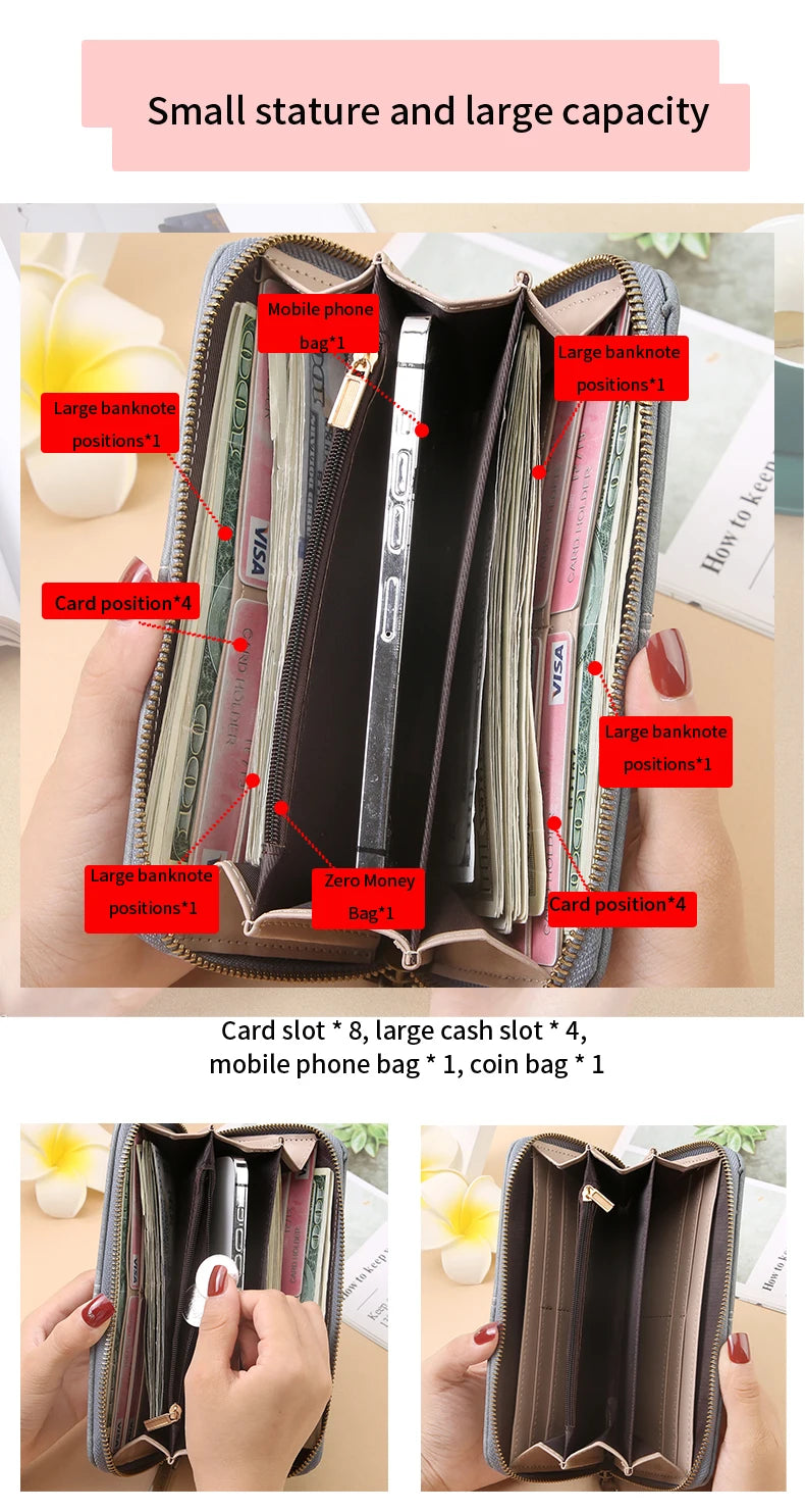 RFID anti-theft long wallet for men and women; 2025 cross-border new version; large capacity mobile phone bag; vintage hollowedo