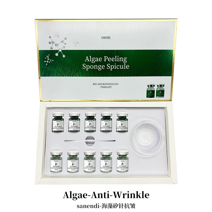 10 Vials Algae Peeling Powder DIY Facial Mask Sponge Spicules Natural Seaweed Skin Care Repair Acne Clean Pores 5 Pairs