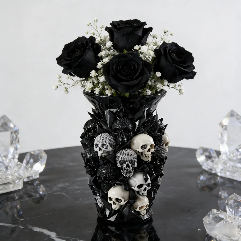 1/3/5 pcs 3D Gothic Skull Vase Black Resin Flower