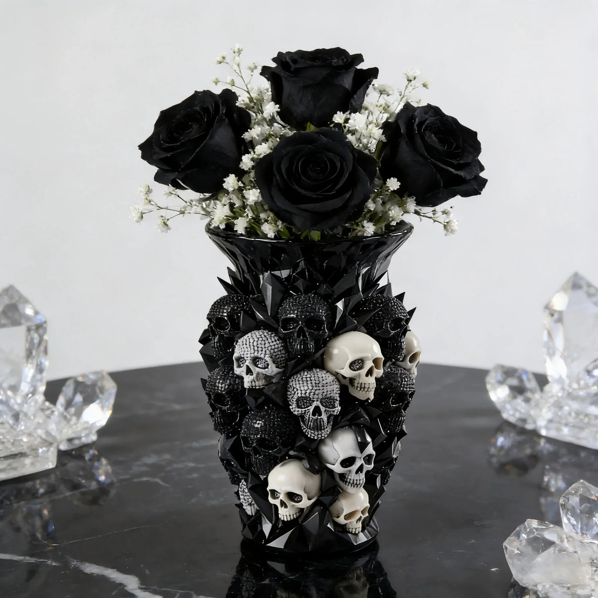 1/3/5 pcs 3D Gothic Skull Vase Black Resin Flower