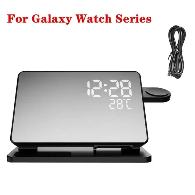 3 in 1 Wireless Charger For Apple Samsung Galaxy Watch 6 5 Pro S24 S23 S22 Fast Charging Station Alarm Clock Phone Charger Stand