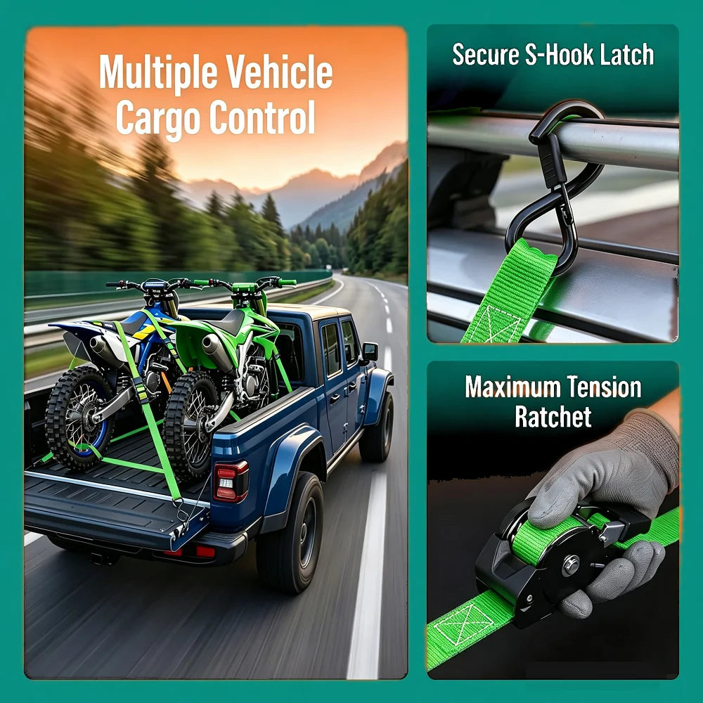 Heavy Duty Retractable Ratchet Strap 1800 LBS 10ft Auto