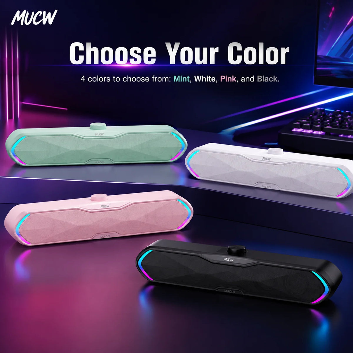 MUCW MU‑C06 PC Soundbar RGB Gaming Computer Speaker USB Plug Play