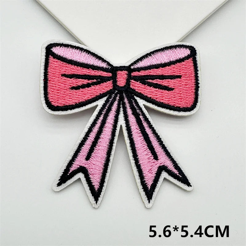 Cartoon Embroidery Sticker Decorative Ironing Sticker Sewing DIY Pink Bowknot Clothing Shoes Hat Bag Patch