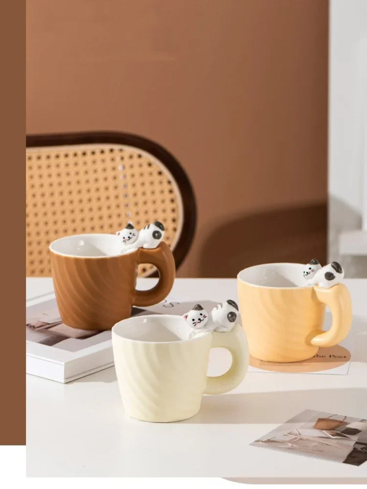 Creative Cartoon Cat Ceramic Mug Cute Cat Cup Children's Milk Breakfast Home Office Coffee Cups Tea Cup Gift Frends Drinkware