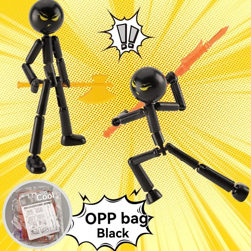 DIY Poseable Stick Man Figure Building Kit Articulated Action Figure with Weapons and Movable Limbs Assembly Toys for Kids Teens