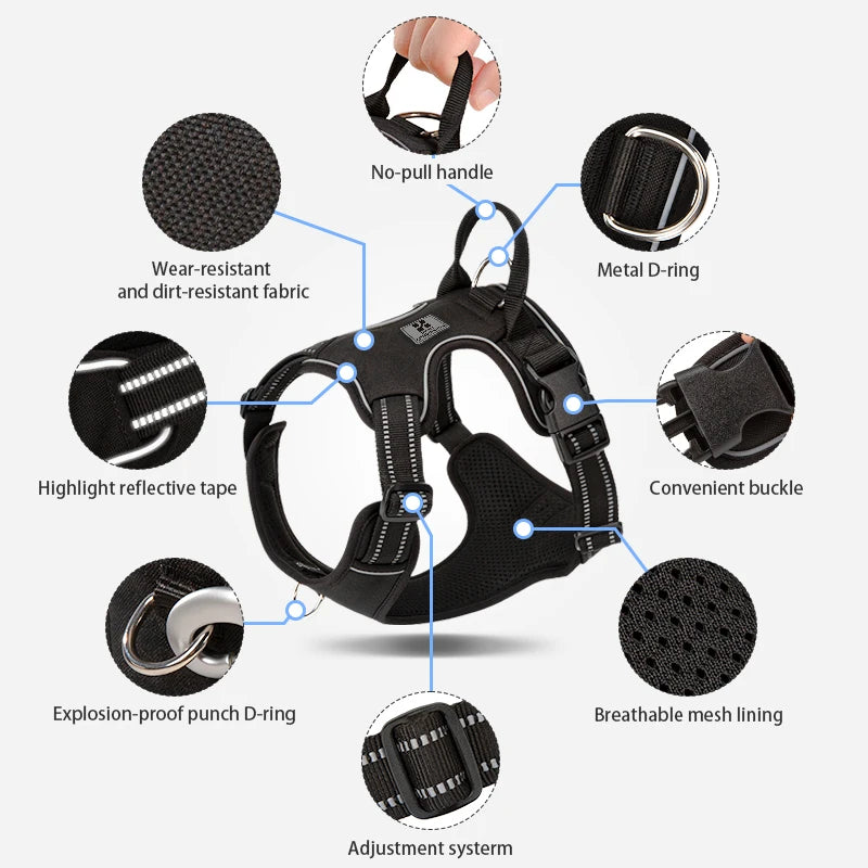Small Combination Dog Harness No Pull Reflective Pet Dog Chest