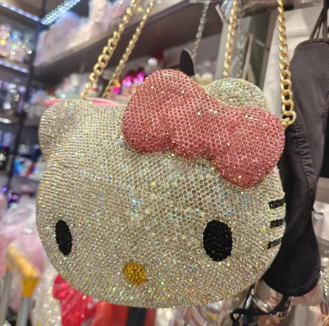 Hot Sanrio Cute Cartoon Hello Kitty Diamond Bag Fashion Girl Messenger Bag Handmade Diamond Inlaid Handbag Decor Girl Gifts