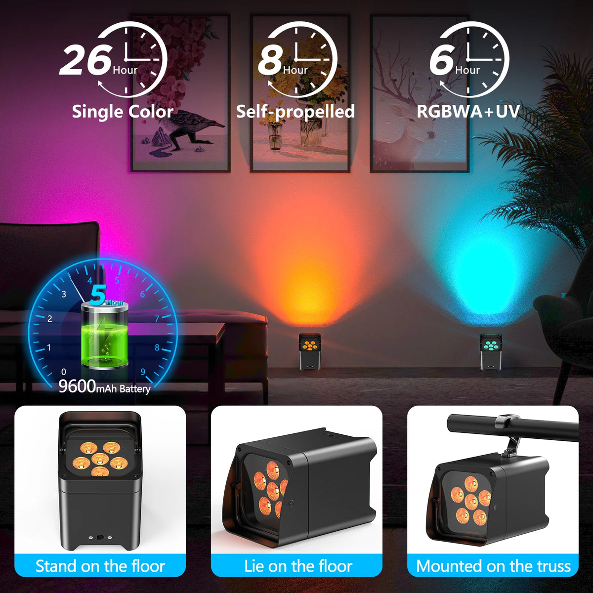 U'king 4PCS 6x18W 6IN1 Rgbaw+uv Par Light with Bag