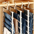 4Pcs Foldable 7‑Layer Plastic Pants Hanger Non Slip Wardrobe Storage Rack Space Saving Organizer For Jeans Leggings Scarves Clothes
