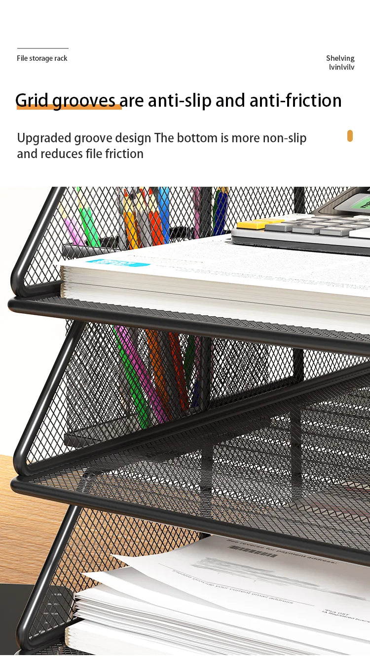 4-Tier Desk Organizer Stackable Tray Office Desk Organizer File and Desktop Holder for Paper Letter Accessories Black