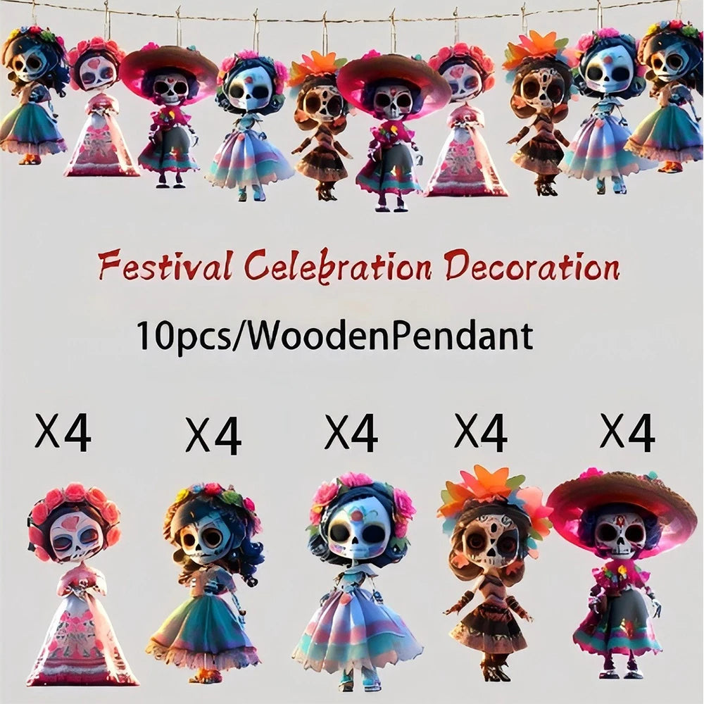 Runt 20pcs Wooden Skull Decorative Pendants With Rope