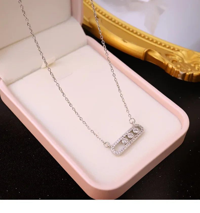 1Pcs Stylish Simple Zircon Geometric Necklace Female Niche Light Luxury Internet Celebrity Clip Clavicle Chain H-Jewelry