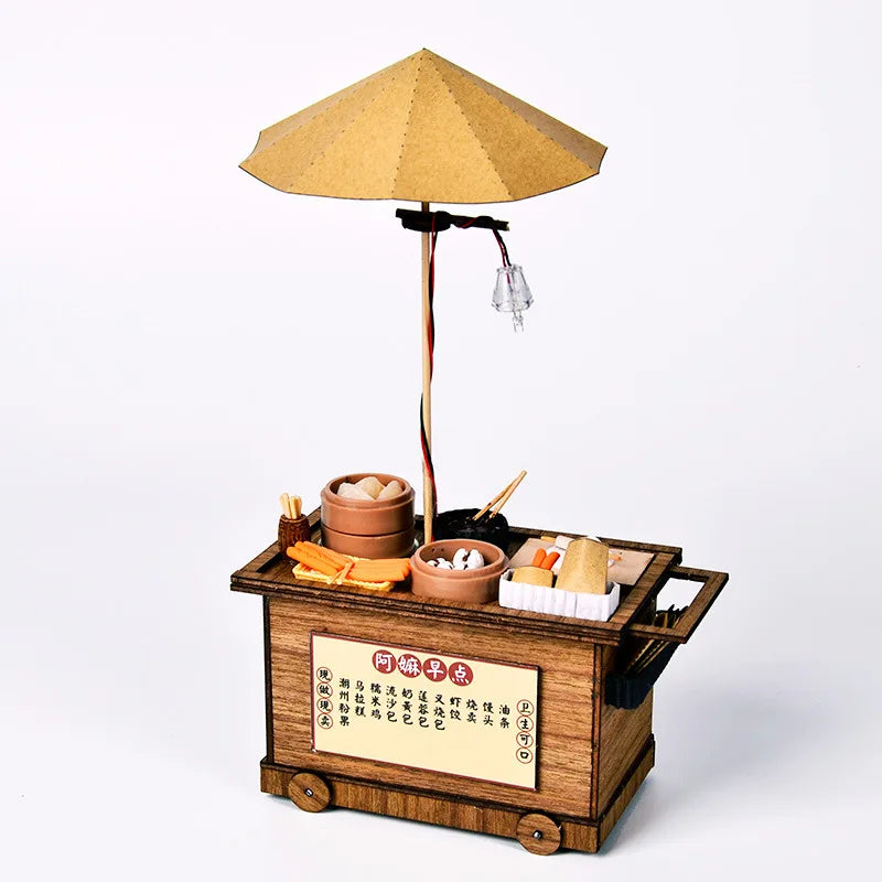 16 DIYJapanese Chinese style handmade wooden doll house Oden cooking car stall creative birthday gift collector decoration