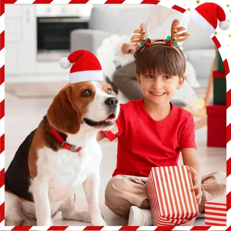 Frienda Dog Santa Hat  Christmas Hat Soft Plush Cat Hat Pet Costumes for Small Dog Cat for Pet Party Puppy Christmas Supplies