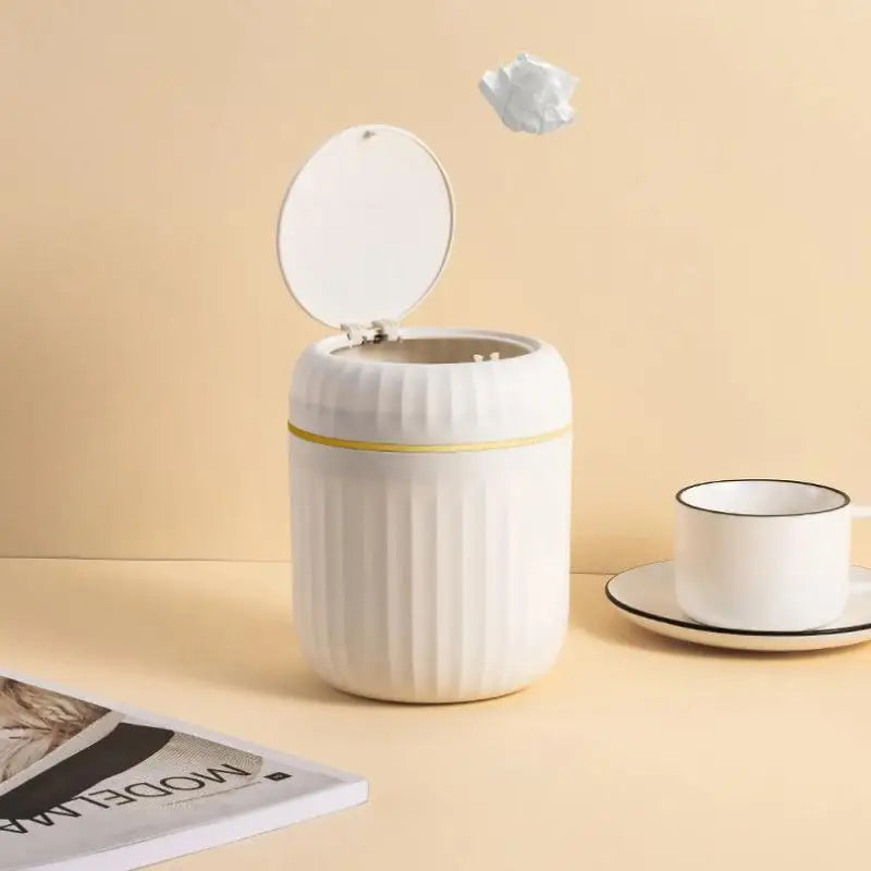 Mini Desktop Trash Can Press Type Covered Desktop Trash Can Bedroom Office Desk Desk Organizer Storage Bin Home Plastic TrashCan