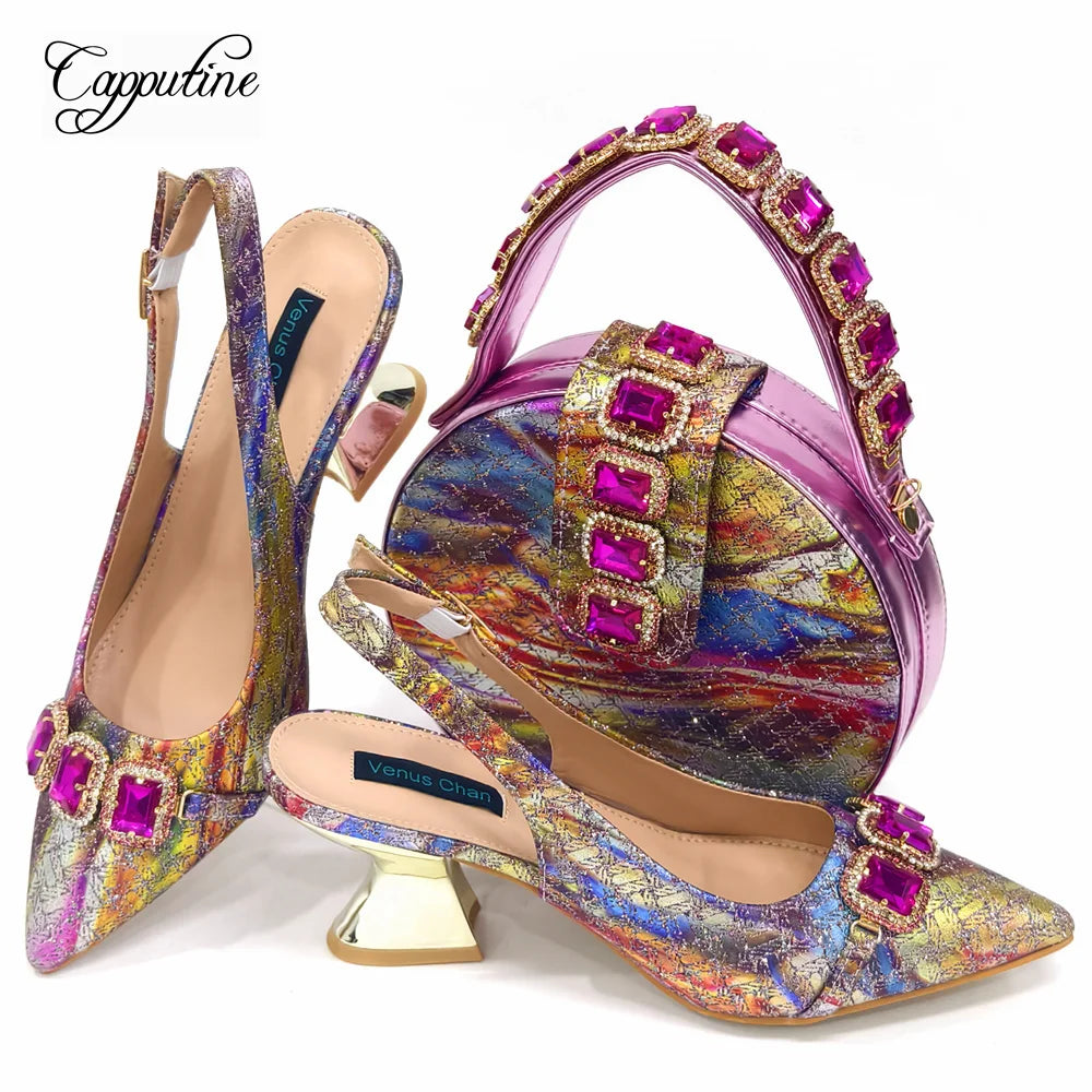 Wine Women Shoes And Bag Set Luxury African Ladies