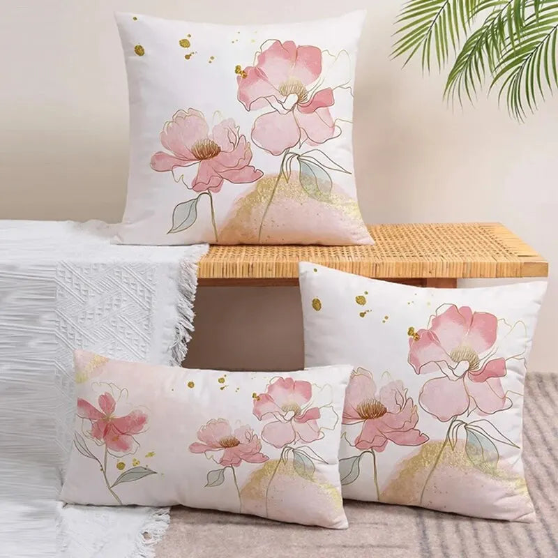 1pc Floral Print Cushion Cover Without Filler, Modern Throw Pillow Case For Sofa, Home Decor Party Decoration 17.7in