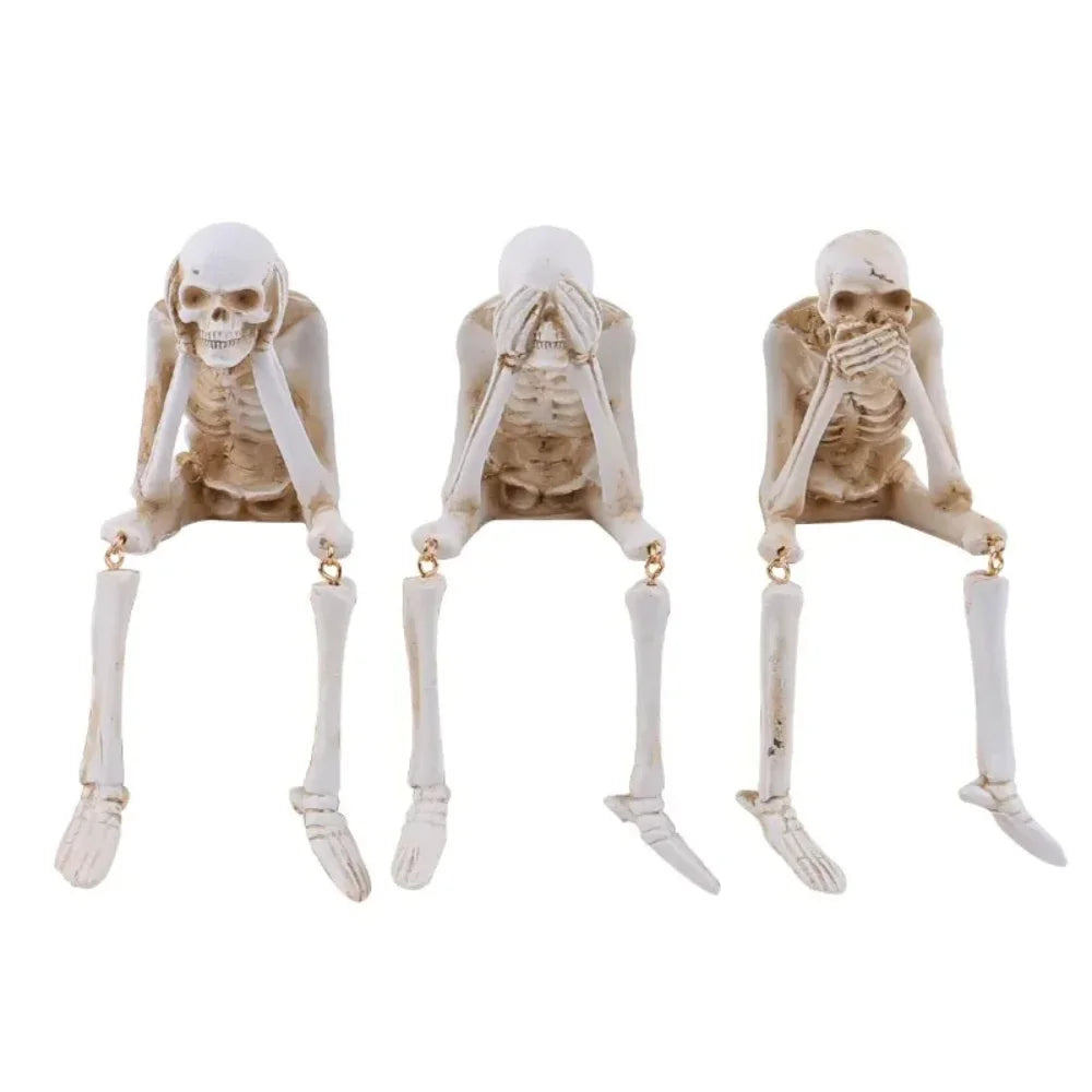 Halloween Resin Skeleton Statues See Speak Hear No Evil Figurines Skull Decor for Tabletop Bookshelf Desk Home Party Ornament