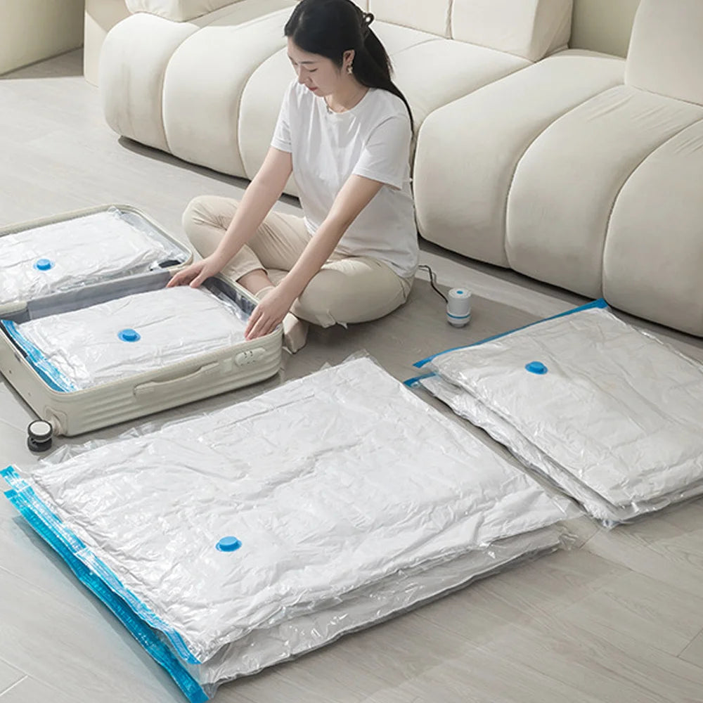 Vacuum Storage Bags Transparent Folding Compressed Space Storage Bag Travel Seal Packet Organizers For Clothes Pillow Bedding