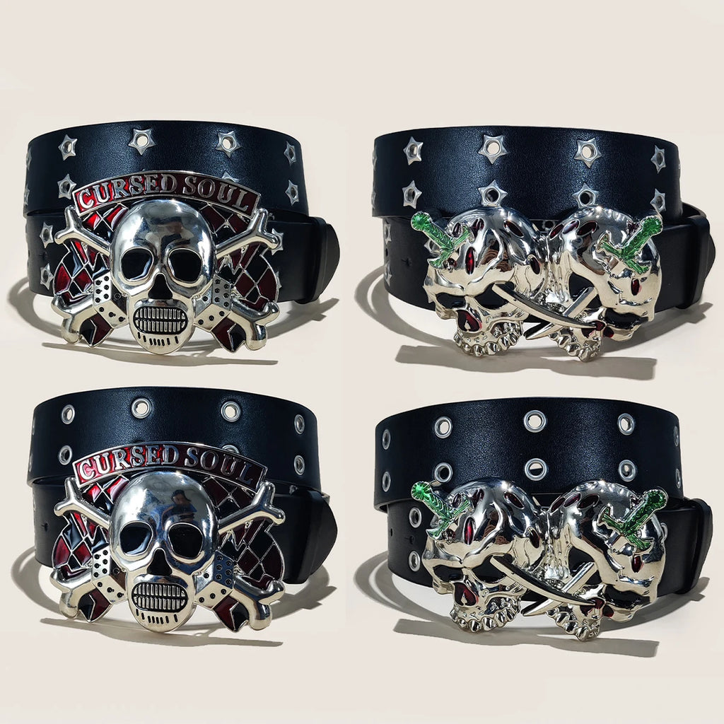 Women's Punk Skull Belt Harajuku Gothic Y2K Eyelet Skeleton Head