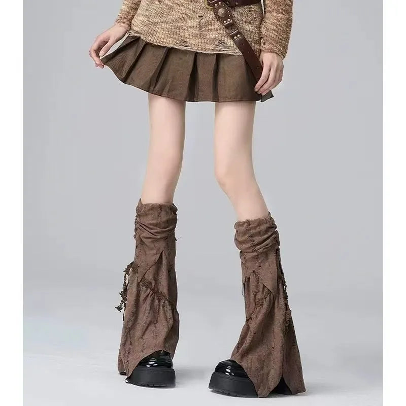 Y2K Leg Warmers Subculture Brown Niche Design Sense Wandering