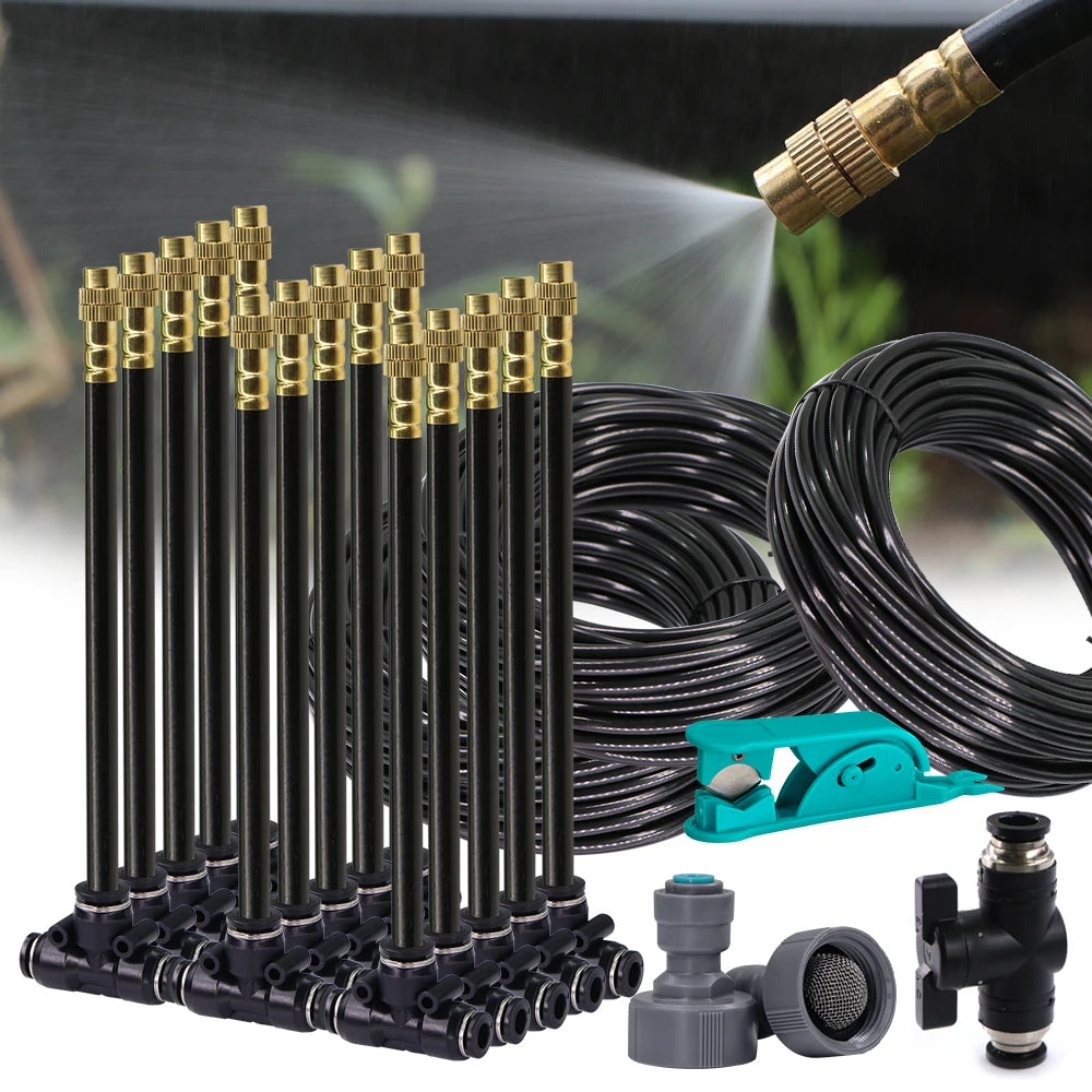 5-30m 1/4" 4/6mm Garden Misting Cooling System 360° Free-bend Misting Nozzle Adjustable Atomizer Sprayer Outdoor Watering Kits