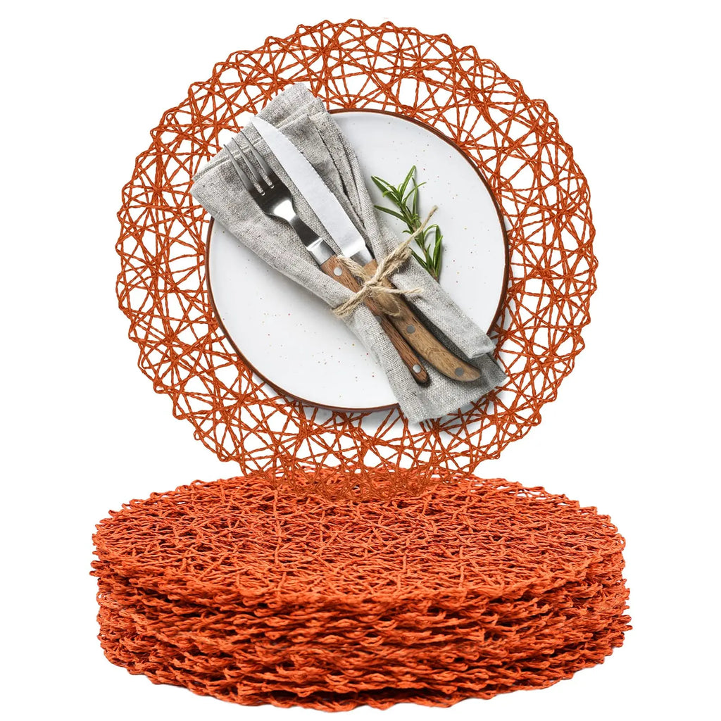 15'' Paper Braided Round Placemats Natural Non-Slip Heat Resistant Table Mats for Dining Tables Woven Indoor & Outdoor Placemats