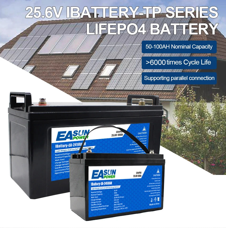 Easun Power Lifepo4 Battery 24V 100Ah Grade A 25.6V