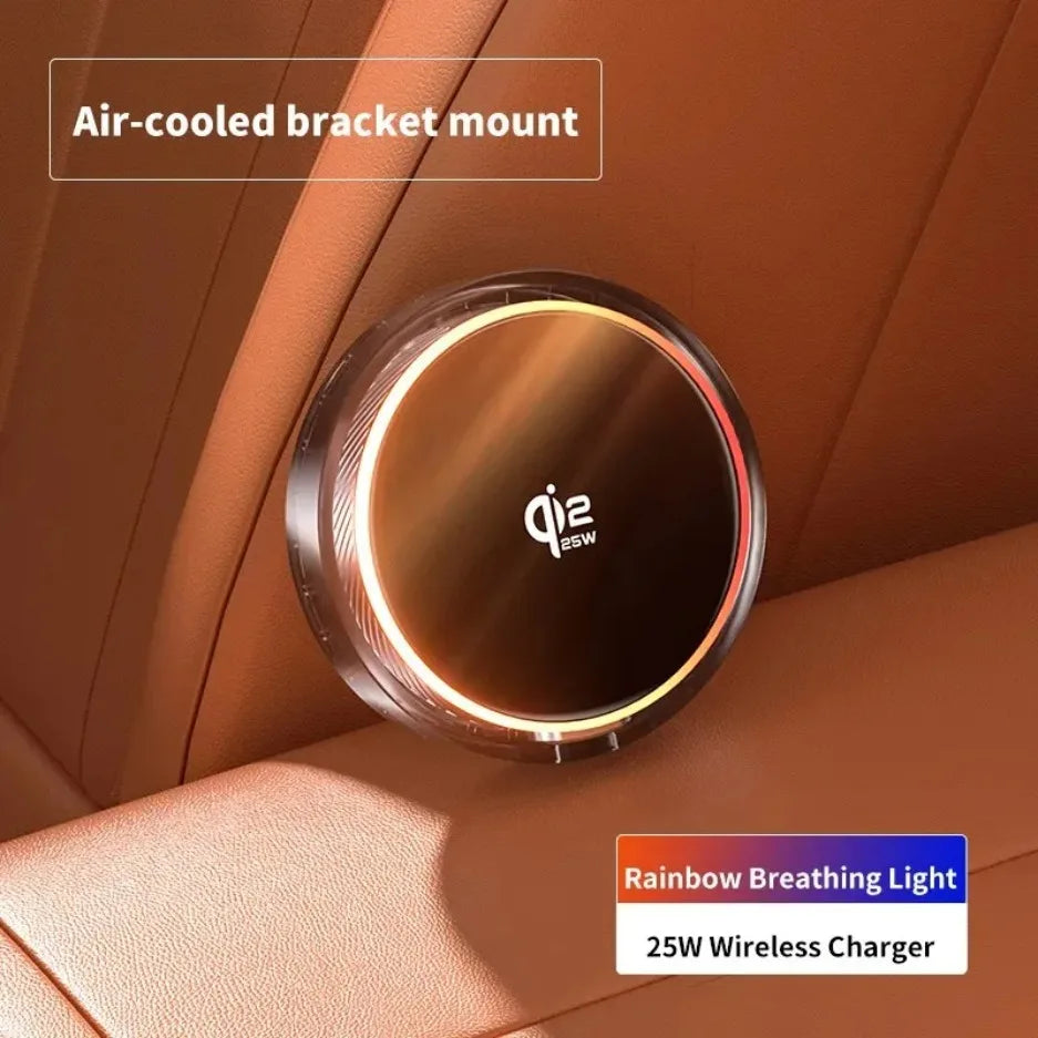 Car Magnetic Wireless Charger Qi2.2 25W Air Cooling RGB Light  Phone Holder For Magsafe iPhone 17 16 15 14 13 12 Fast Charging