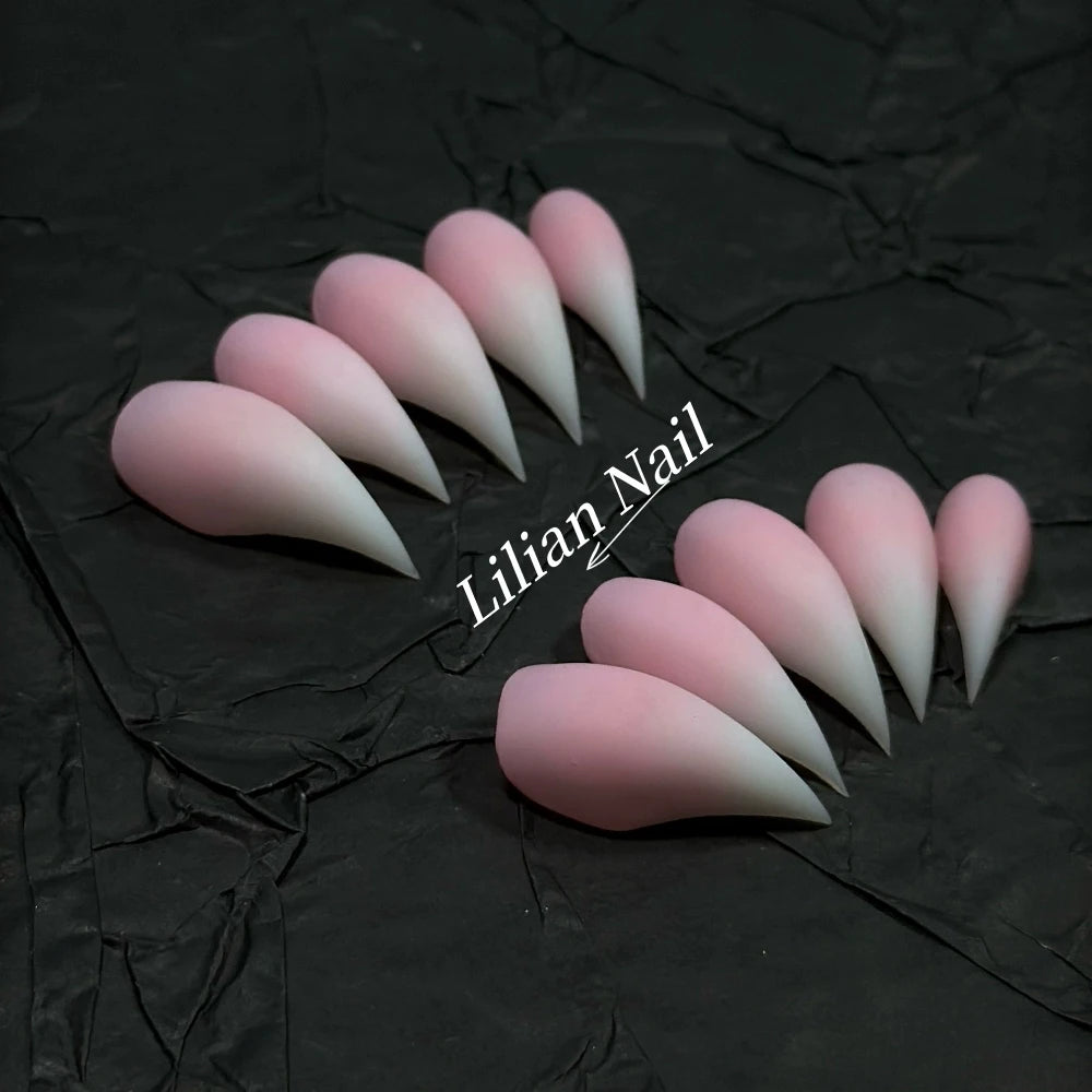 10Pcs Spice Girl Colorful Handmade Full Cover False Nail Y2K Long Dragon Shape Claw Cat Eyes Gradients Reusable Press On Nails