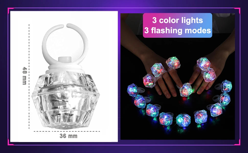 10-50 Pcs Flash Led Light up Rings Bachelorette Party Favors Gifts Diamond Rings Bridal Shower Birthday Weddings Party Favors