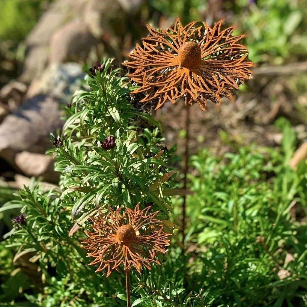 1pc Rustic Bluebonnet Metal Stake Decorative Garden Art Rust