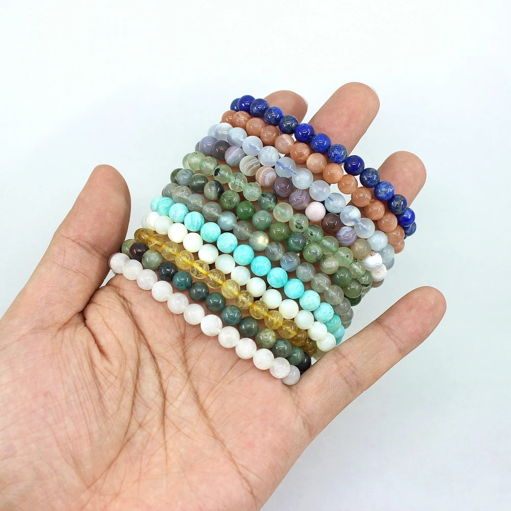 Natural 6MM Fashion Stone Bracelets Tourmaline Amethyst Amazonite Moonstone Citrine Quartz For Women Jewelry Charm Cute Gift