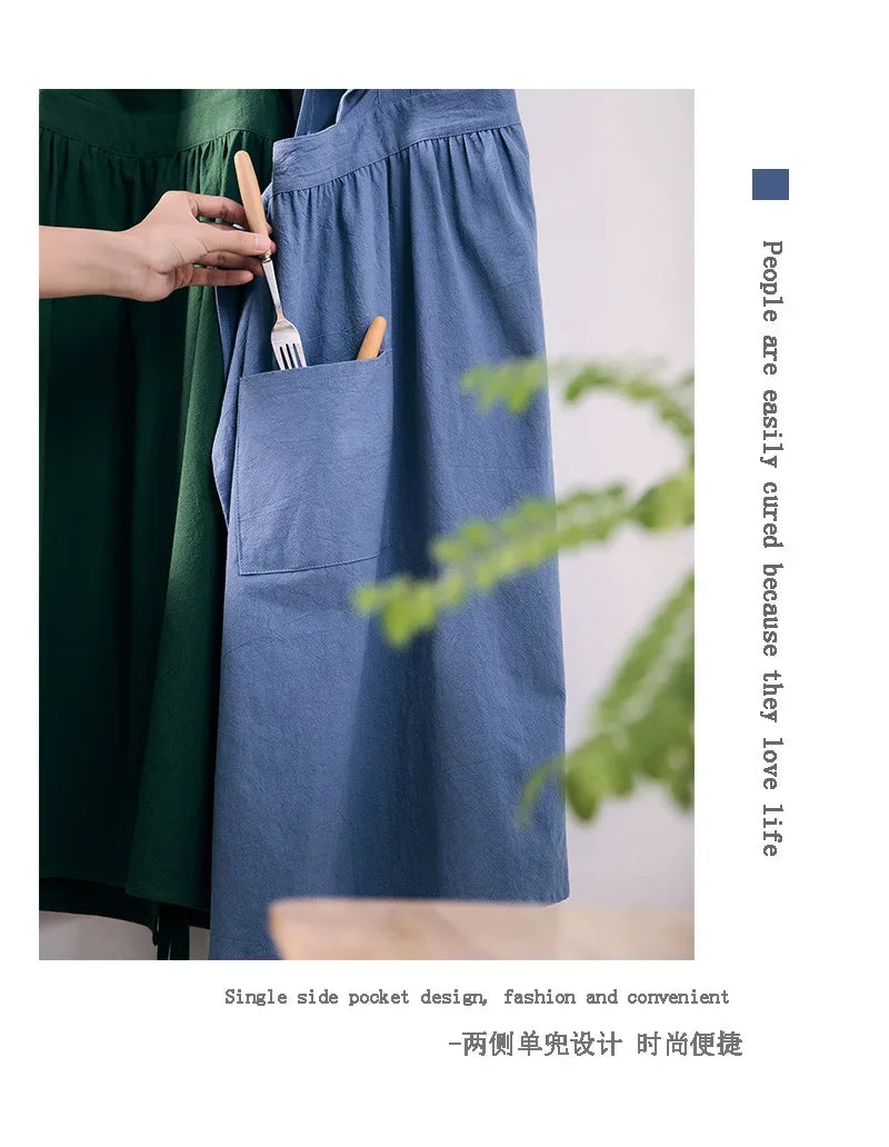 Japanese Korean Flouncing Kitchen Coffee Shop Working Falbala Apron kawaii Home Cotton Linen Pinafore with Lotus Leaf Lace