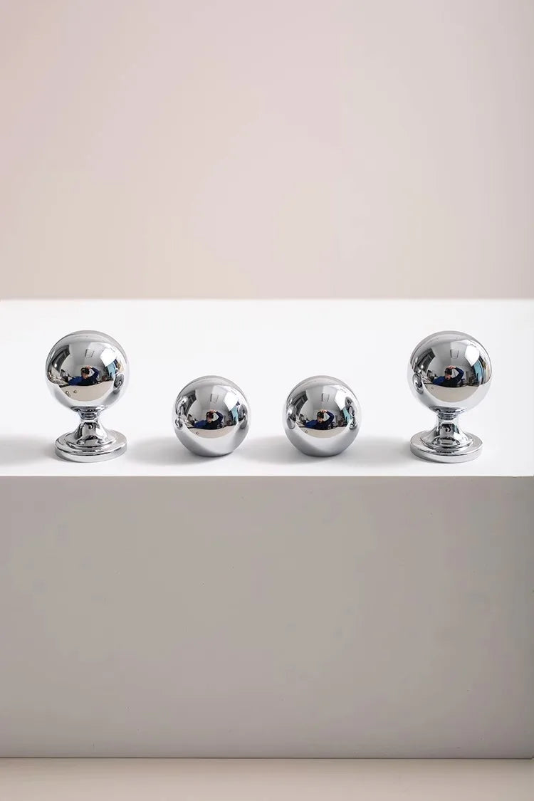 Santaya Brass Drawer Round Knobs Chrome Bright Silver Modern Minimalist Dresser Handle Single Hole Ball Kitchen Cabinet Pulls