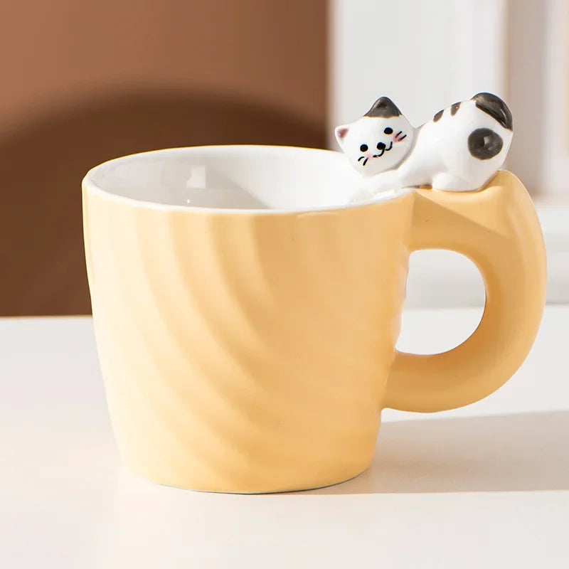 Creative Cartoon Cat Ceramic Mug Cute Cat Cup Children's Milk Breakfast Home Office Coffee Cups Tea Cup Gift Frends Drinkware