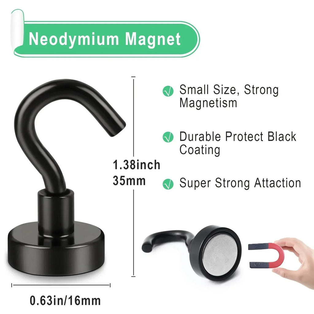 Strong Magnetic Hooks Multi-Purpose, Heavy Duty Epoxy Coating, Magnetic Cruise Black Hooks for Refrigerators